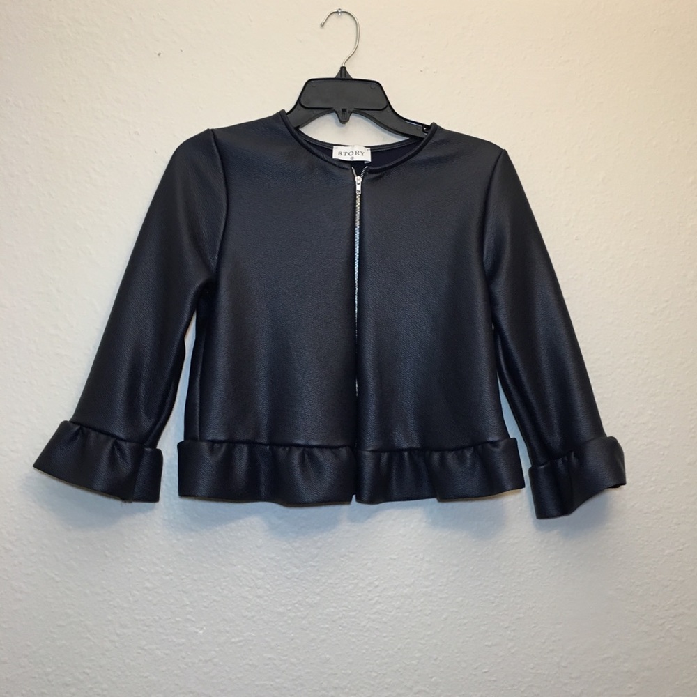 Red Dress Boutique Navy peplum faux leather jacket